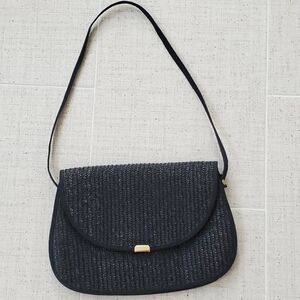 Vintage Valerie, Made in Italy, Black Woven Straw Shoulder Bag,  LIKE NEW!!!